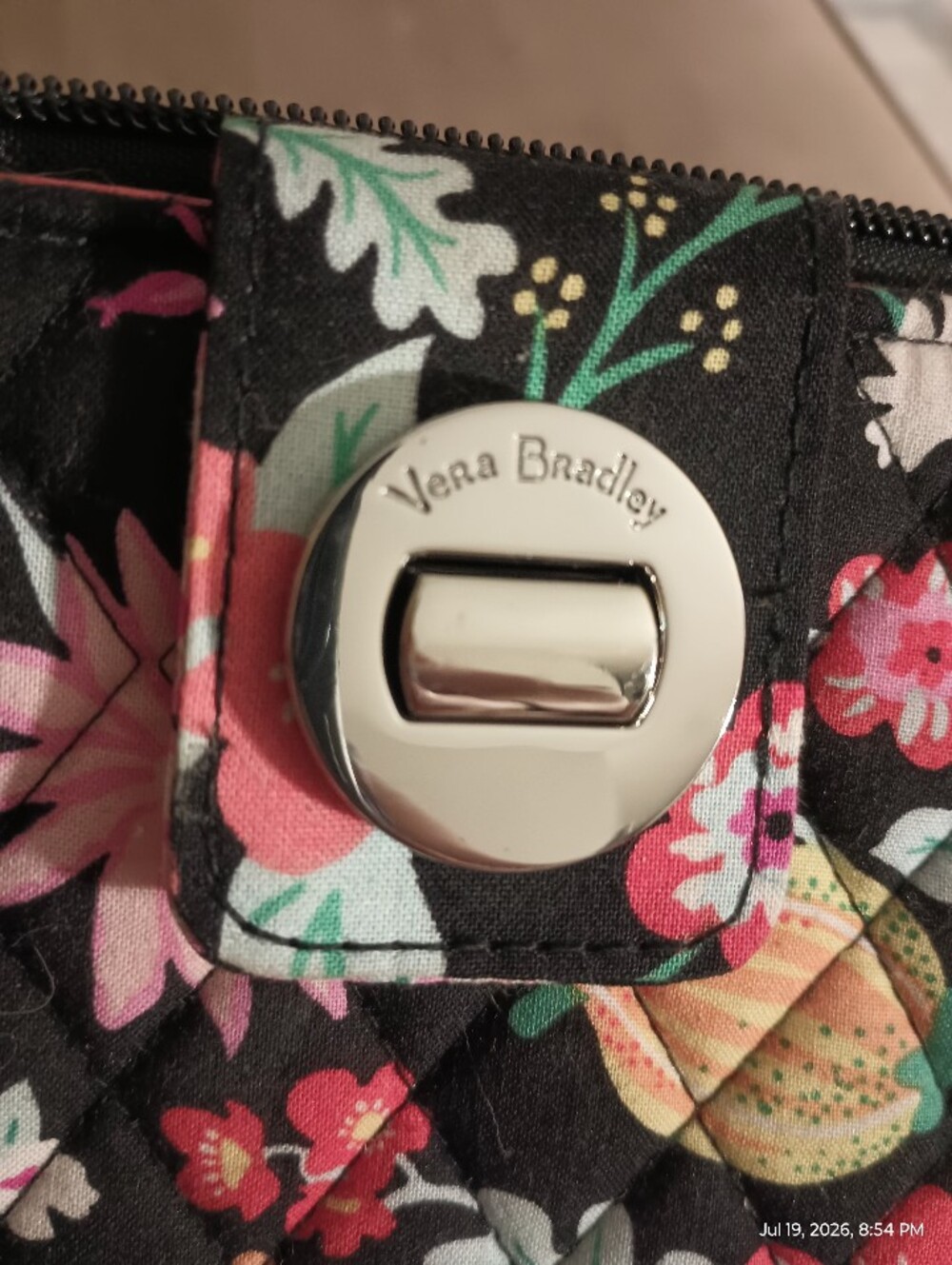Vera Bradley Black Quilted Wallet with Black And Pink Floral Print - Picture 5 of 5